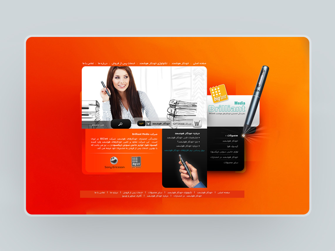 طراحی گرافیک وب سایت خودکار هوشمند بریلینت، نمایندگی انحصاری شرکت BIG'ant در ایران